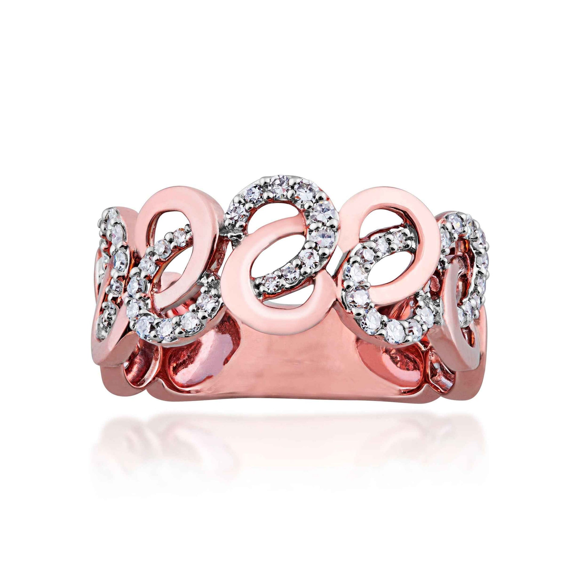 3/8 ct. tw. Diamond Swirl Fashion Ring with Filigree Designed Band in 10K Pink and White Gold