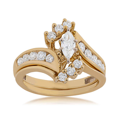 Natural 1 ct. tw. Marquise and Round Diamond Wedding Set in 10K Yellow Gold