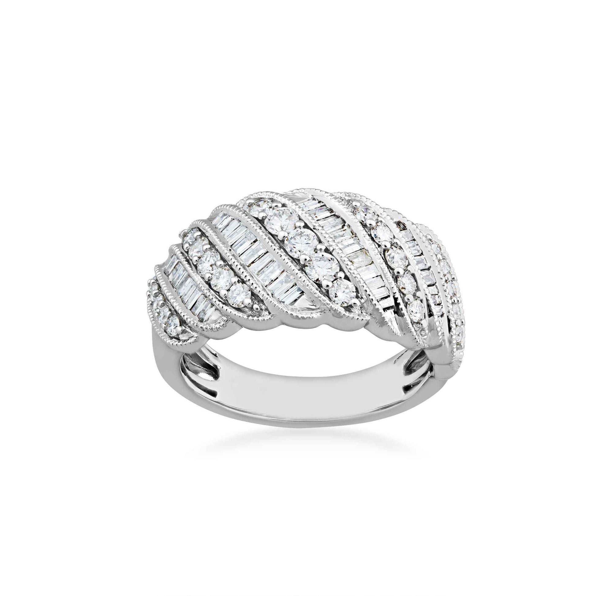 1 ct. tw. Alternating Round and Baguette Tapered Diamond Fashion Band in 10K White Gold