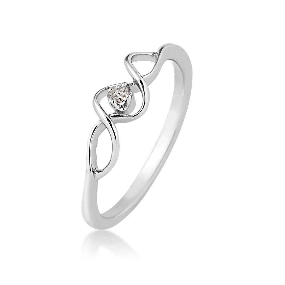 I Promise .035 ct. tw. Round Diamond Solitaire Promise Ring with Twist Accented Band in Sterling Silver front view