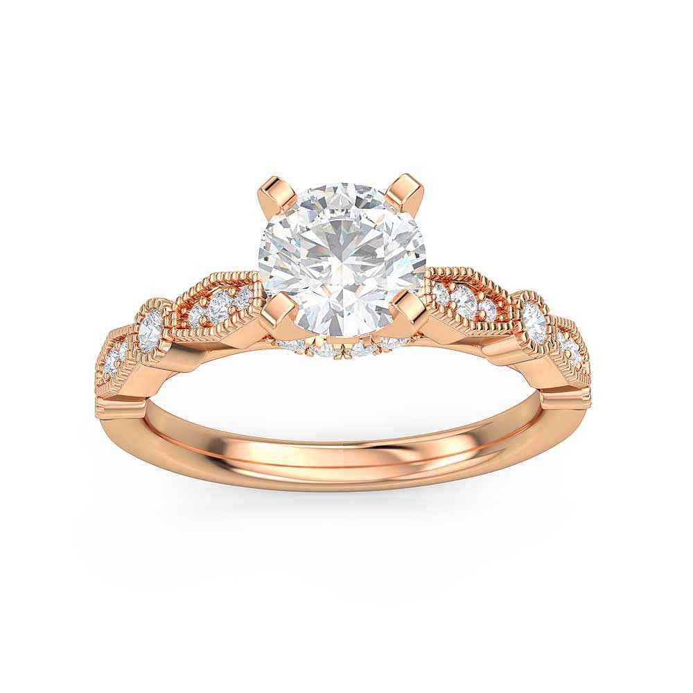 Designed With Love 1/5 ct. tw. Diamond Vintage-Inspired Milgrain Semi-Mount Engagement Ring in 14K Pink Gold