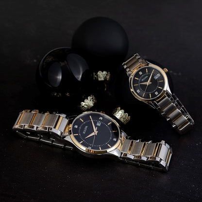 Bulova Ladies' 40mm Black Dial Watch in Yellow and White Tones front view