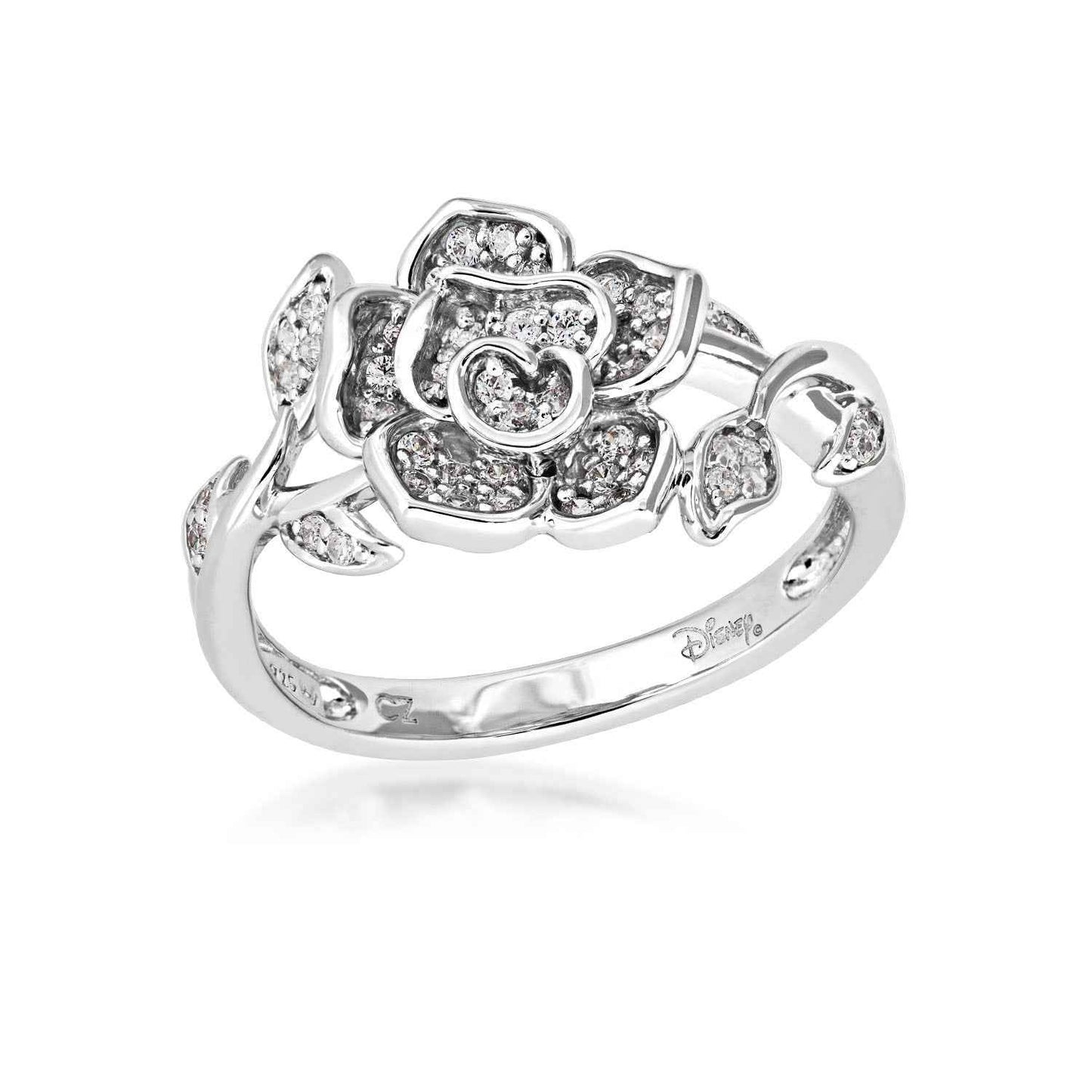 Enchanted Disney Belle 1/4 ct. tw. Diamond Rose Ring in Sterling Silver front view