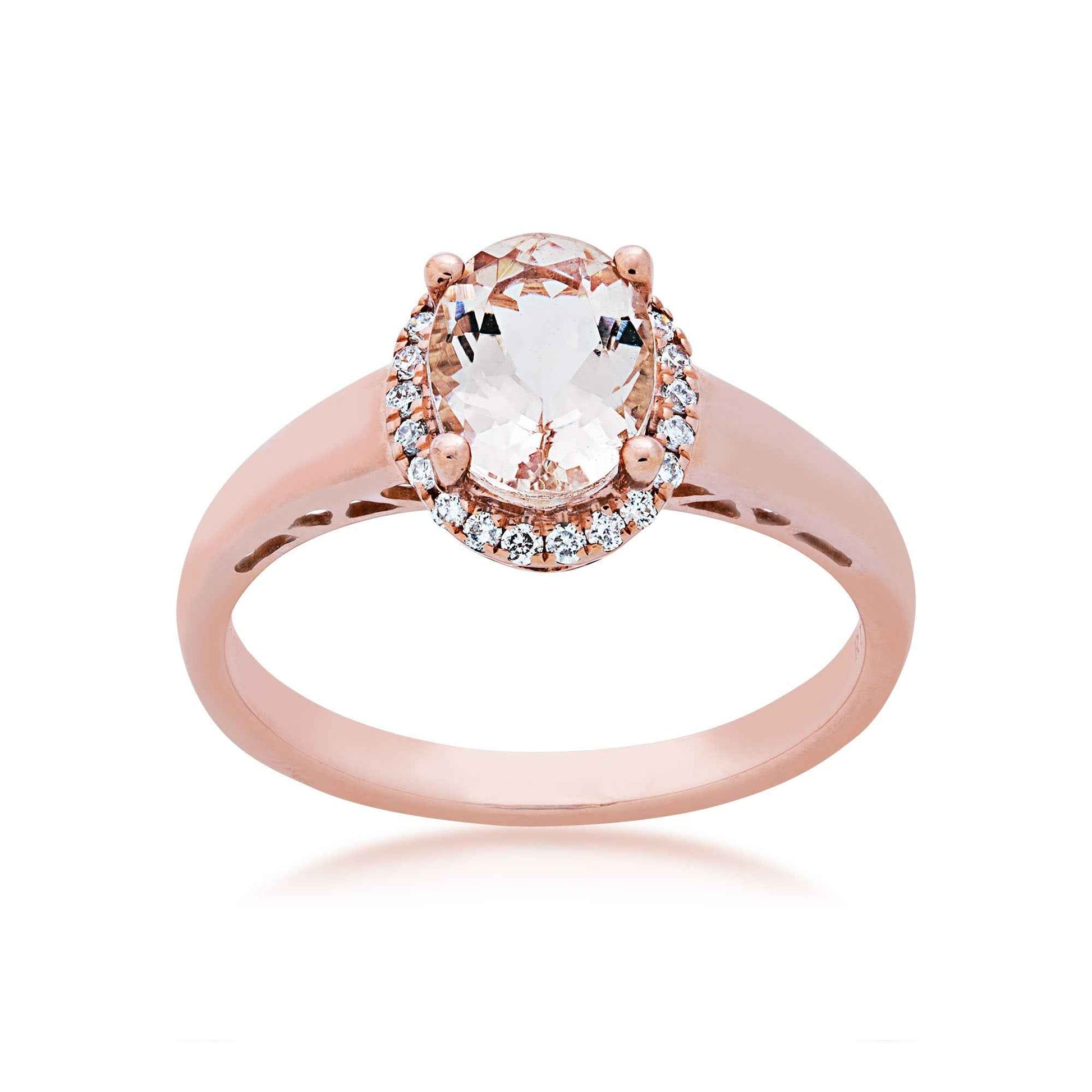 Genuine Oval Morganite Fashion Ring with 1/8 ct. tw. Diamond Halo in 10K Pink Gold front view