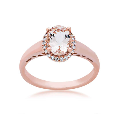 Genuine Oval Morganite Fashion Ring with 1/8 ct. tw. Diamond Halo in 10K Pink Gold front view