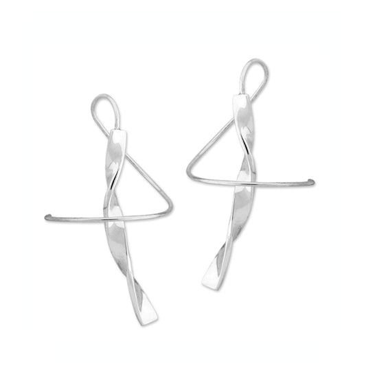 Twisted Design and Spiral Earrings in Rhodium-Plated Sterling Silver