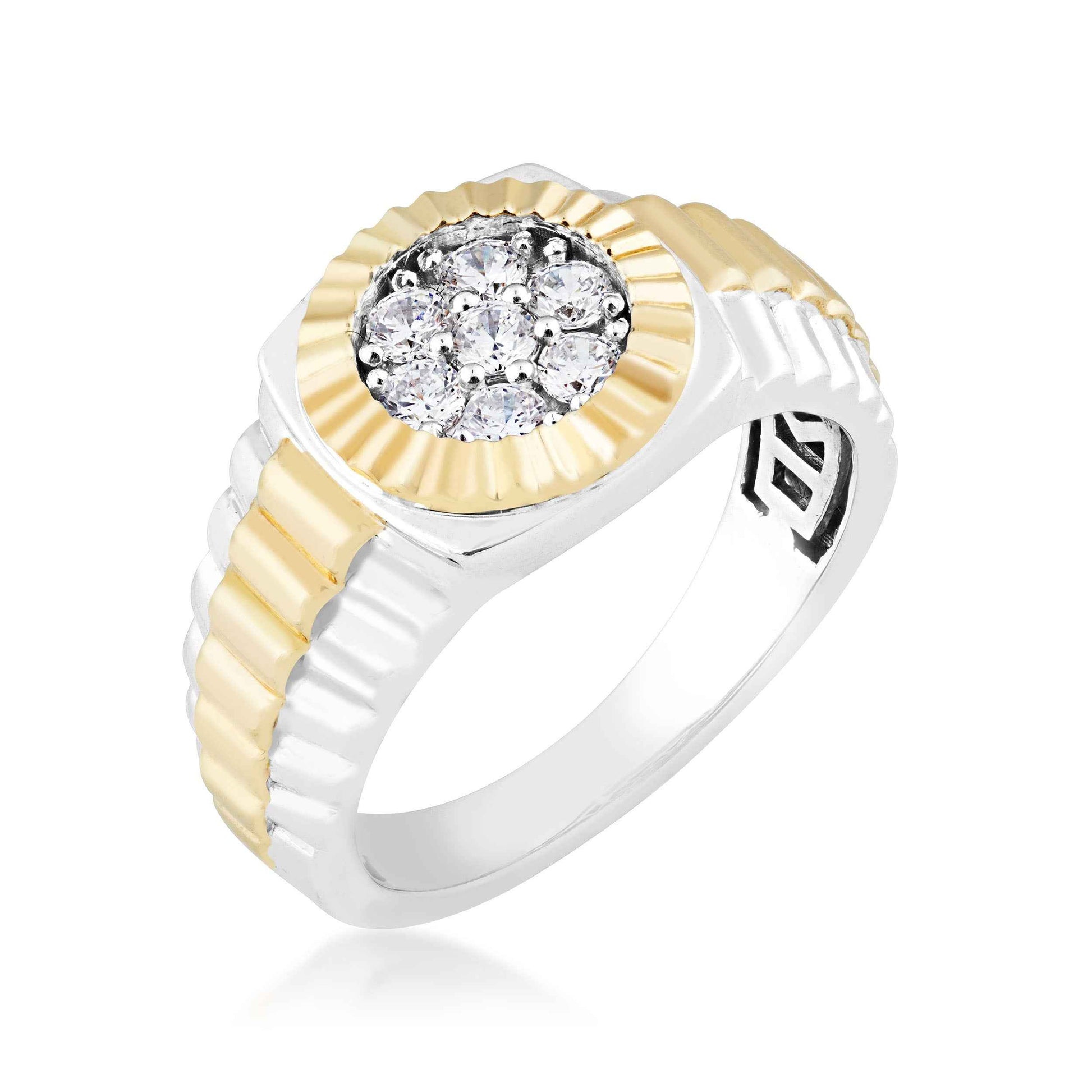 Men's 5/8 ct. tw. Round Brilliant Cluster Rolex Style Fashion Ring in 10K White & Yellow Gold front view