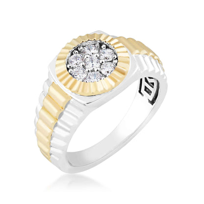 Men's 5/8 ct. tw. Round Brilliant Cluster Rolex Style Fashion Ring in 10K White & Yellow Gold front view