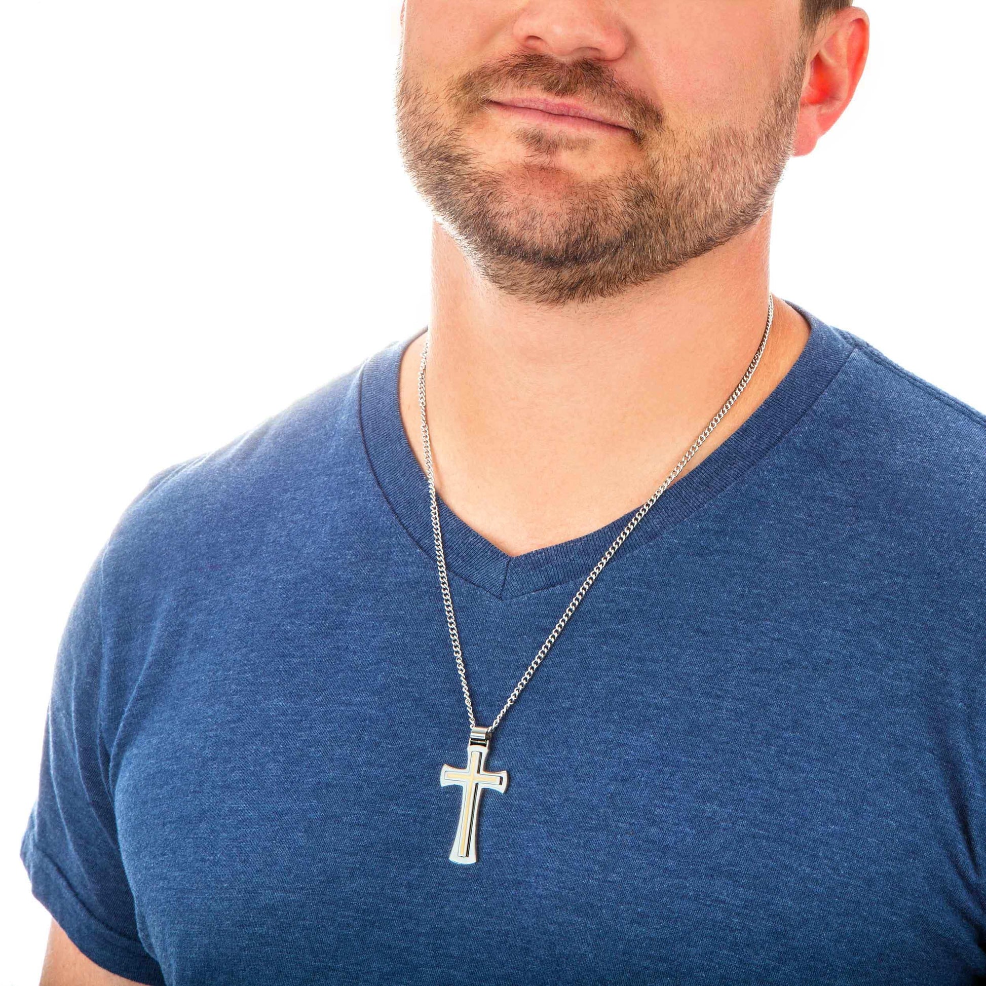 Men's Stainless Steel Cross Pendant close-up detail
