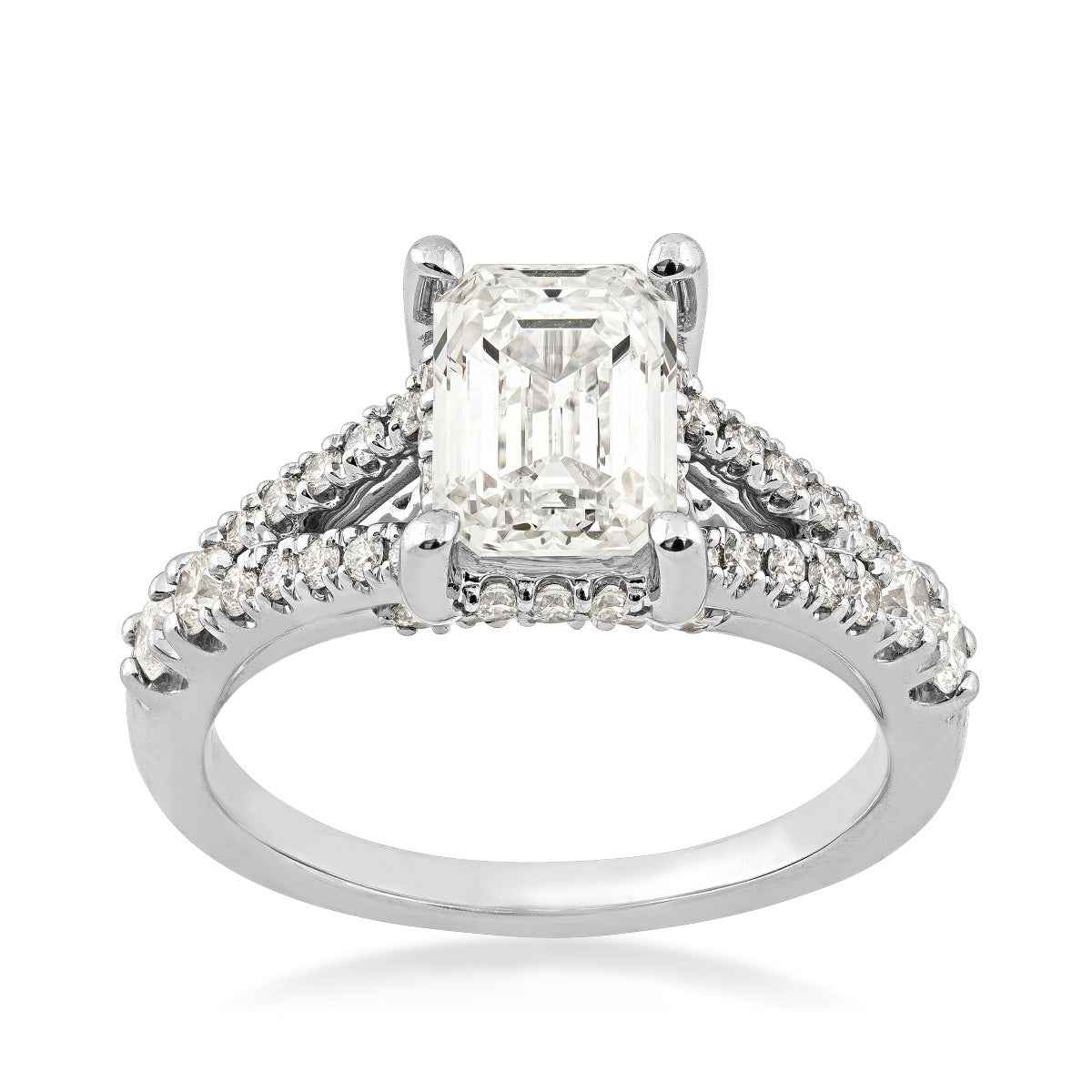 Adamante 2-3/4 ct. tw. Lab-Grown Emerald Cut Diamond Split Shank Engagement Ring in 14K White Gold