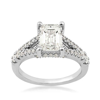 Adamante 2-3/4 ct. tw. Lab-Grown Emerald Cut Diamond Split Shank Engagement Ring in 14K White Gold