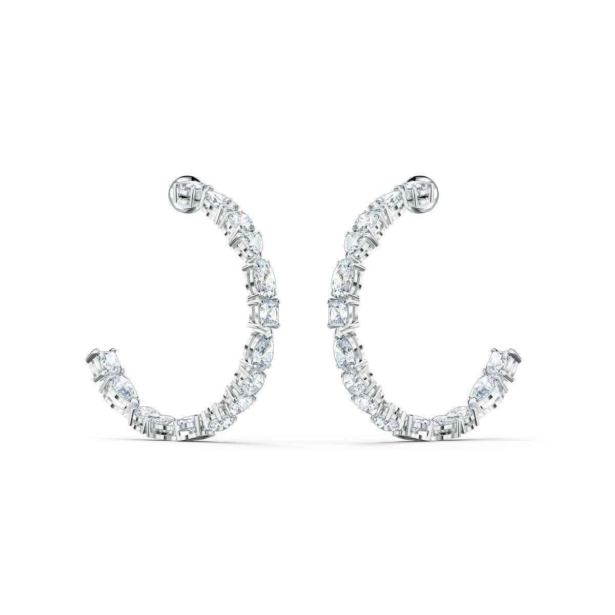 Swarovski Tennis Deluxe Hoops - Mixed Cuts, White, Rhodium Plated