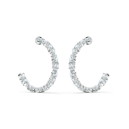 Swarovski Tennis Deluxe Hoops - Mixed Cuts, White, Rhodium Plated