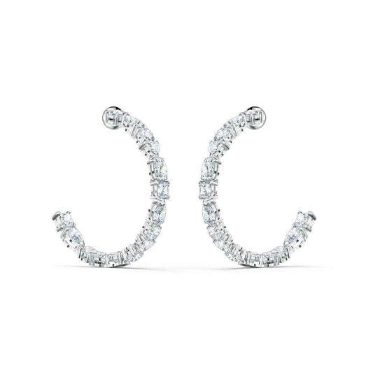 Swarovski Tennis Deluxe Hoops - Mixed Cuts, White, Rhodium Plated