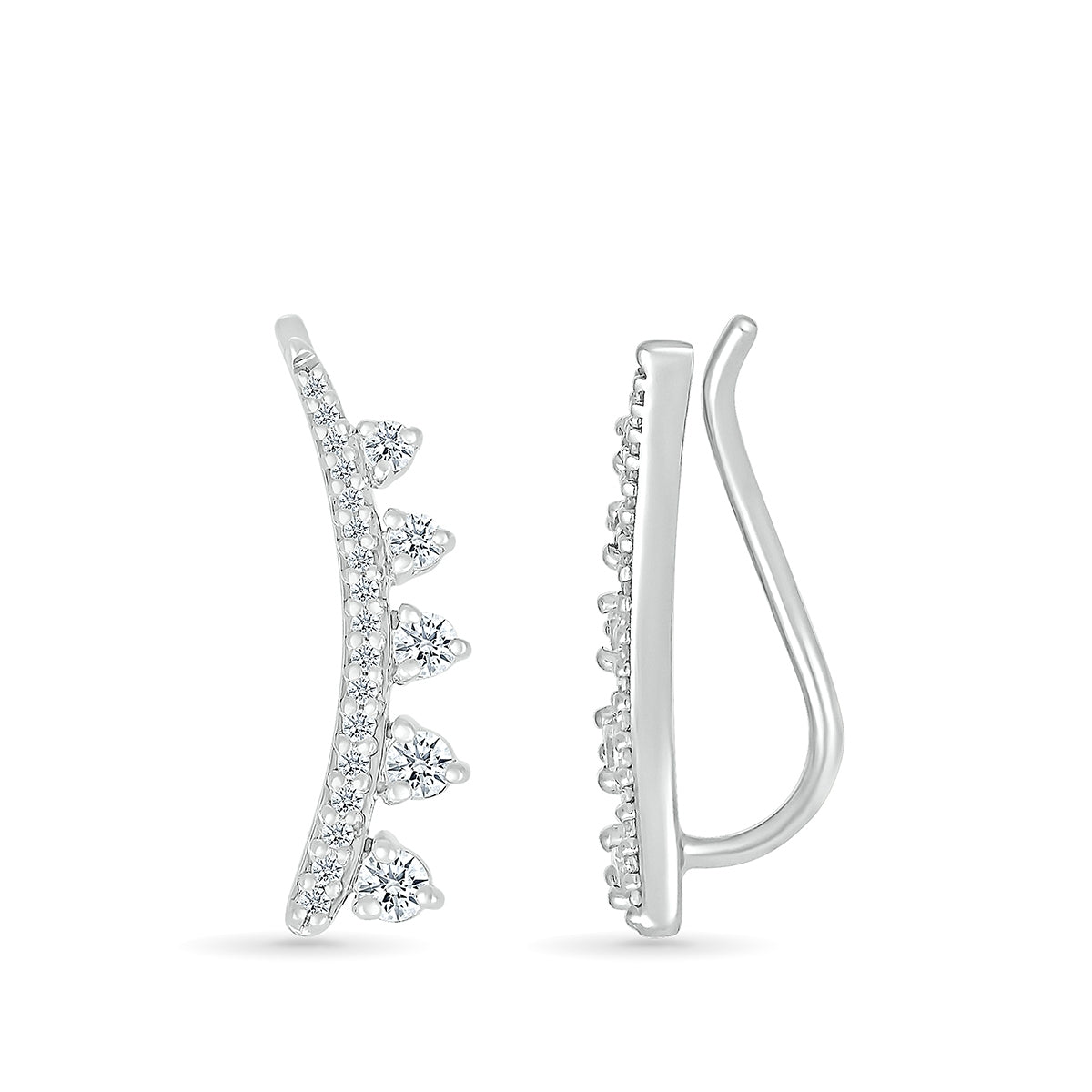 1/3 ct. tw. Diamond Graduated Curved Ear Climber in 10K White Gold front view