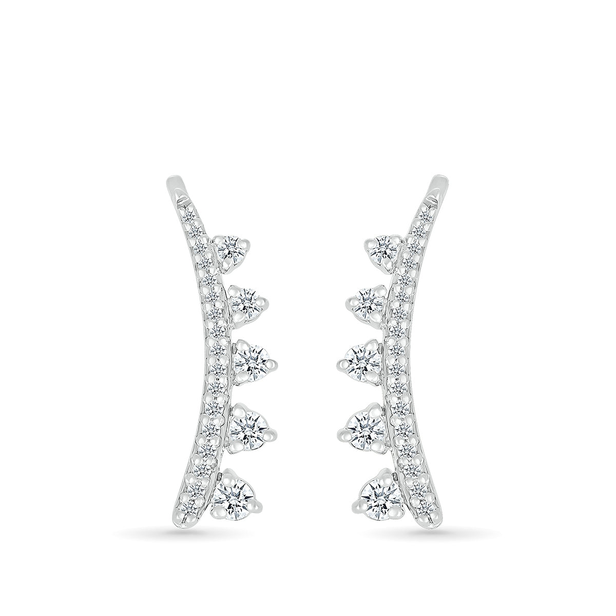 1/3 ct. tw. Diamond Graduated Curved Ear Climber in 10K White Gold close-up detail