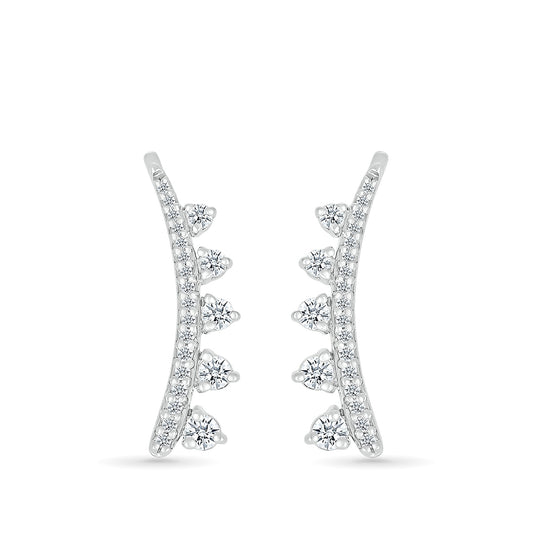 1/3 ct. tw. Diamond Graduated Curved Ear Climber in 10K White Gold close-up detail