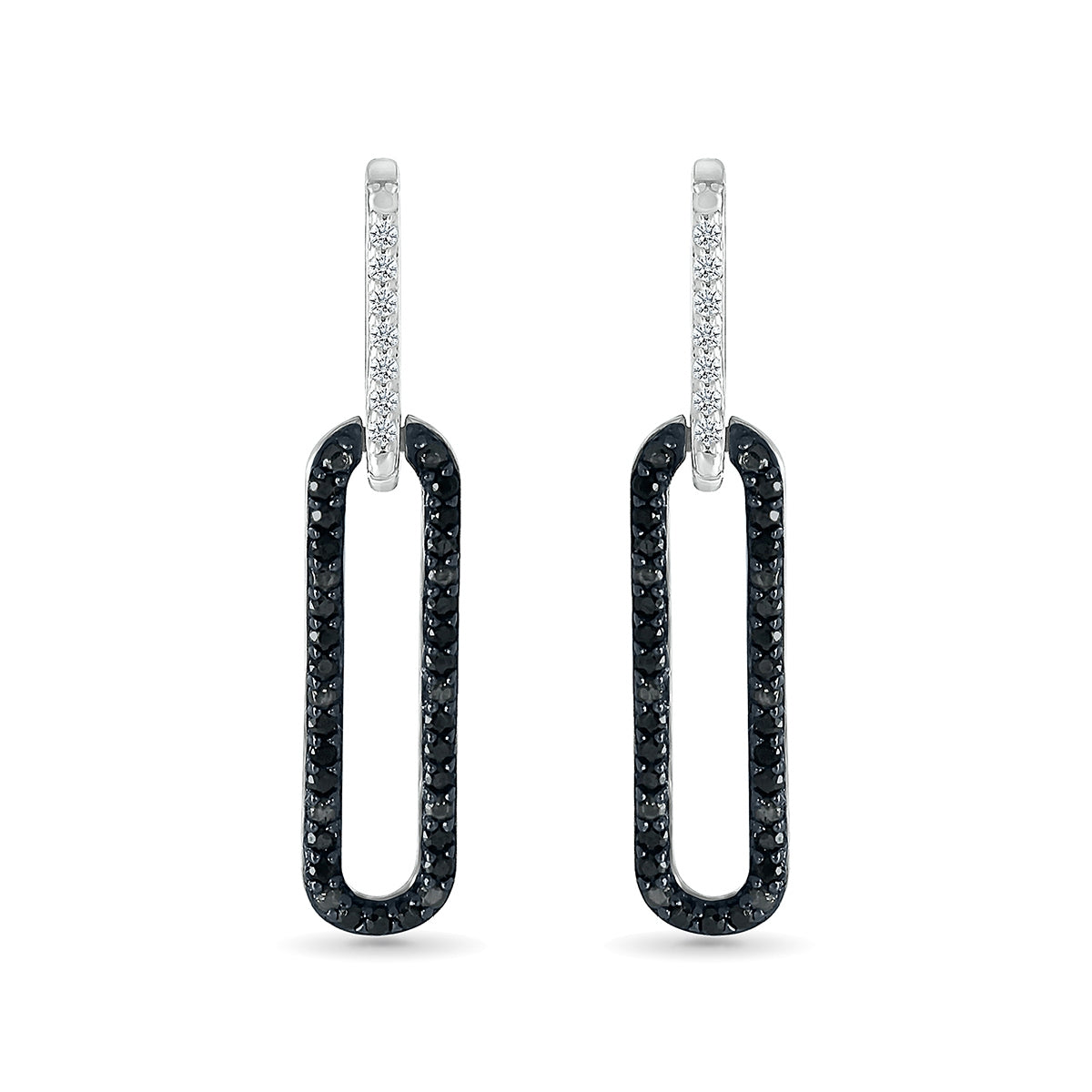 1/3 ct. tw. Treated Black & White Diamond Paperclip Drop Earrings in Sterling Silver front view