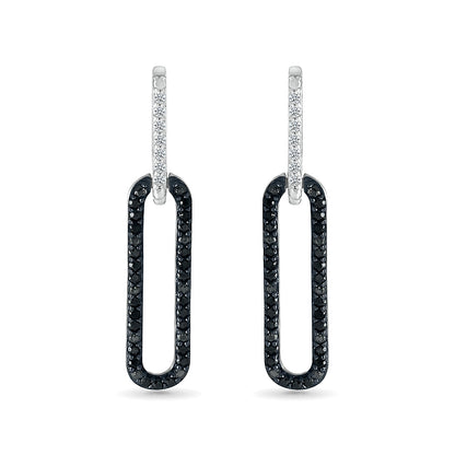 1/3 ct. tw. Treated Black & White Diamond Paperclip Drop Earrings in Sterling Silver front view