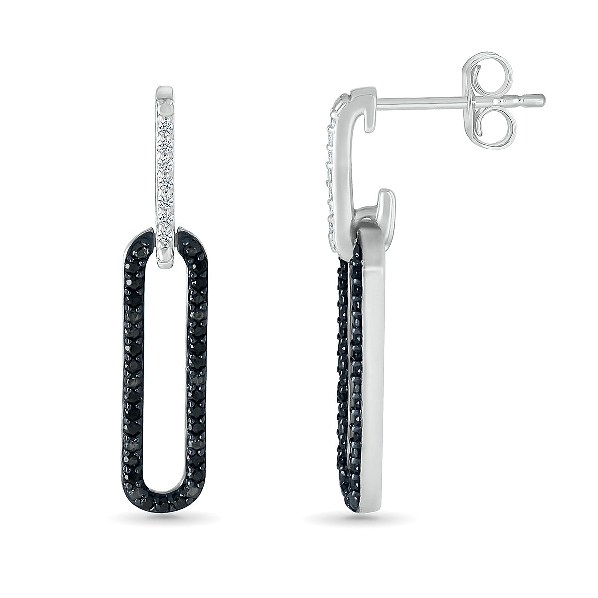 1/3 ct. tw. Treated Black & White Diamond Paperclip Drop Earrings in Sterling Silver close-up detail