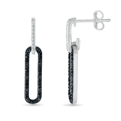 1/3 ct. tw. Treated Black & White Diamond Paperclip Drop Earrings in Sterling Silver close-up detail