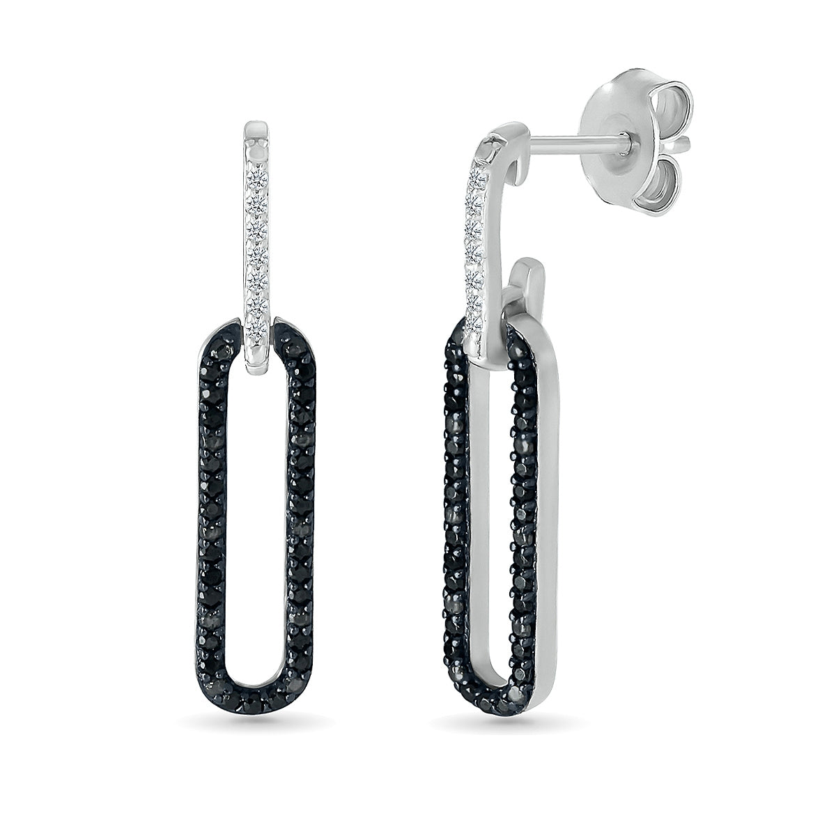 1/3 ct. tw. Treated Black & White Diamond Paperclip Drop Earrings in Sterling Silver