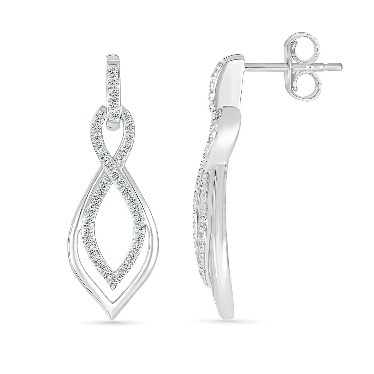 1/3 ct. tw. Diamond Twist Dangle Earrings in 10K White Gold close-up detail
