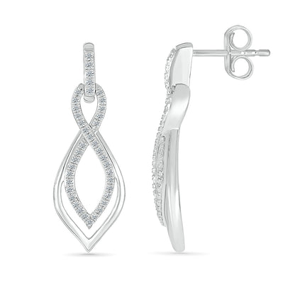 1/3 ct. tw. Diamond Twist Dangle Earrings in 10K White Gold close-up detail