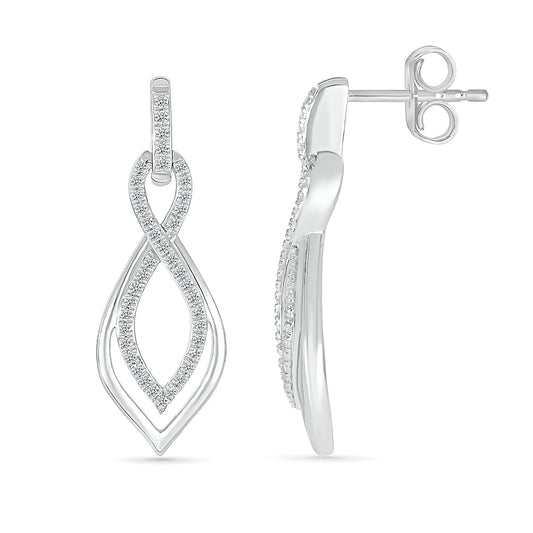 1/3 ct. tw. Diamond Twist Dangle Earrings in 10K White Gold close-up detail