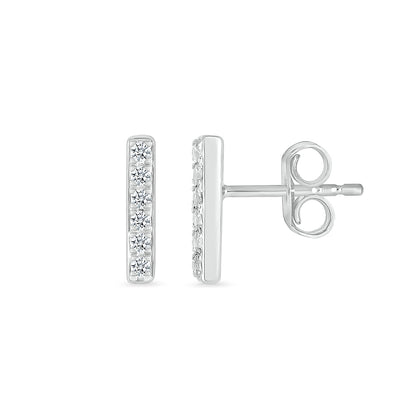 1/10 ct. tw. Diamond Petite Bar Stud Earrings in 10K White Gold close-up detail