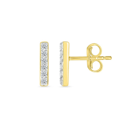 1/10 ct. tw. Diamond Petite Bar Stud Earrings in 10K Yellow Gold close-up detail