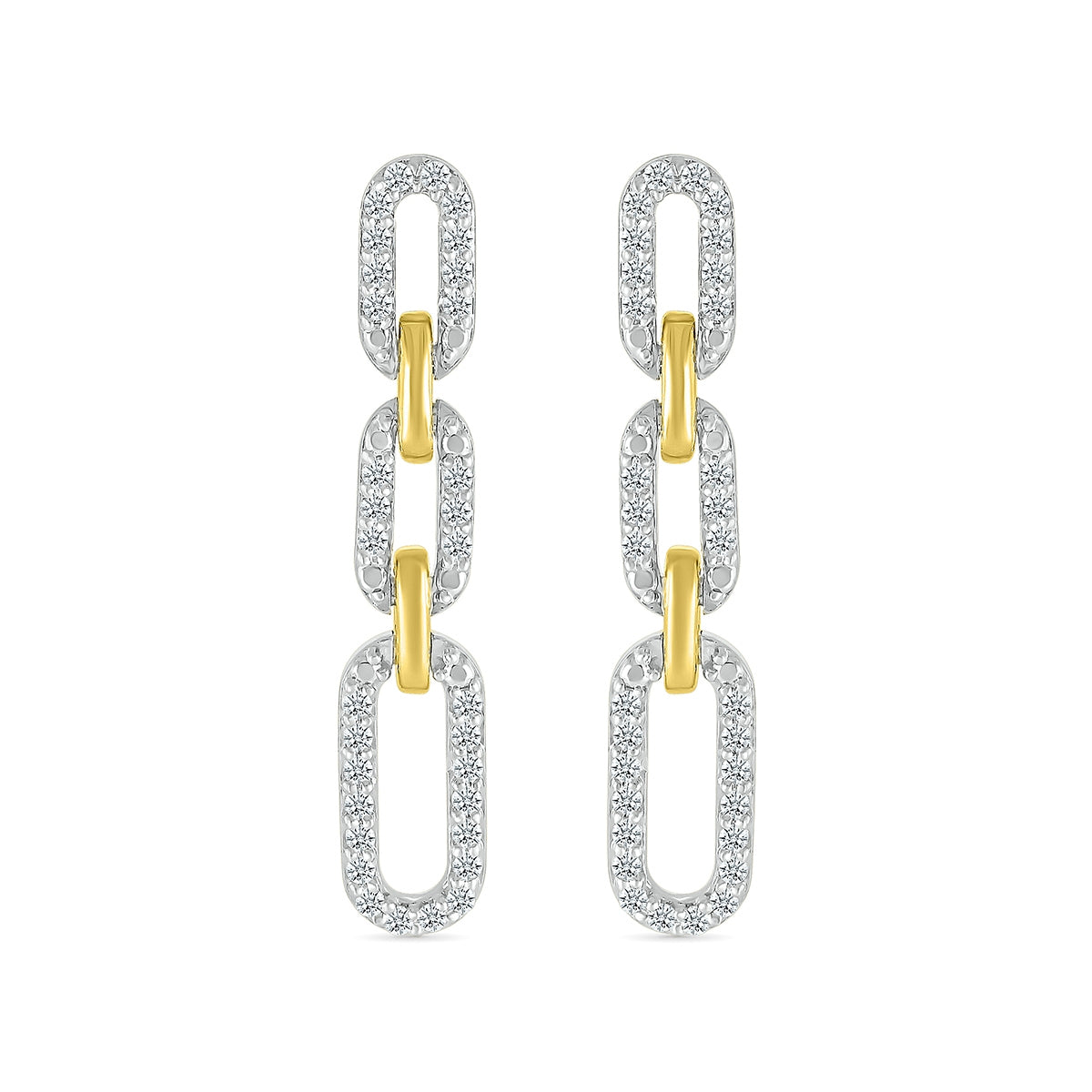 1/4 ct. tw. Diamond Paperclip Dangle Earrings in Sterling Silver & 10K Yellow Gold front view