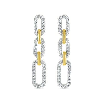 1/4 ct. tw. Diamond Paperclip Dangle Earrings in Sterling Silver & 10K Yellow Gold front view