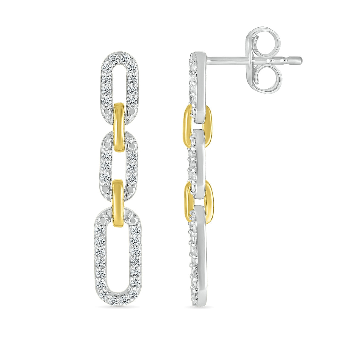 1/4 ct. tw. Diamond Paperclip Dangle Earrings in Sterling Silver & 10K Yellow Gold close-up detail