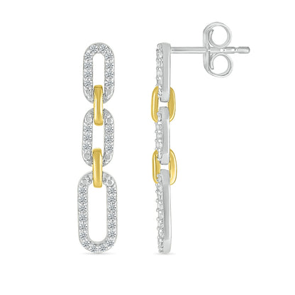 1/4 ct. tw. Diamond Paperclip Dangle Earrings in Sterling Silver & 10K Yellow Gold close-up detail