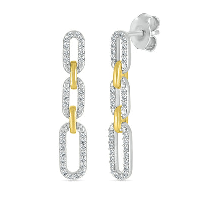 1/4 ct. tw. Diamond Paperclip Dangle Earrings in Sterling Silver & 10K Yellow Gold