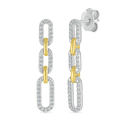1/4 ct. tw. Diamond Paperclip Dangle Earrings in Sterling Silver & 10K Yellow Gold