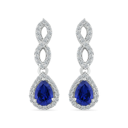 Created Pear Sapphire & Created White Sapphire Twist Drop Earrings in Sterling Silver front view