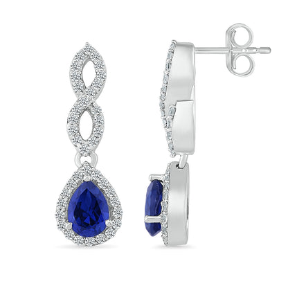 Created Pear Sapphire & Created White Sapphire Twist Drop Earrings in Sterling Silver close-up detail