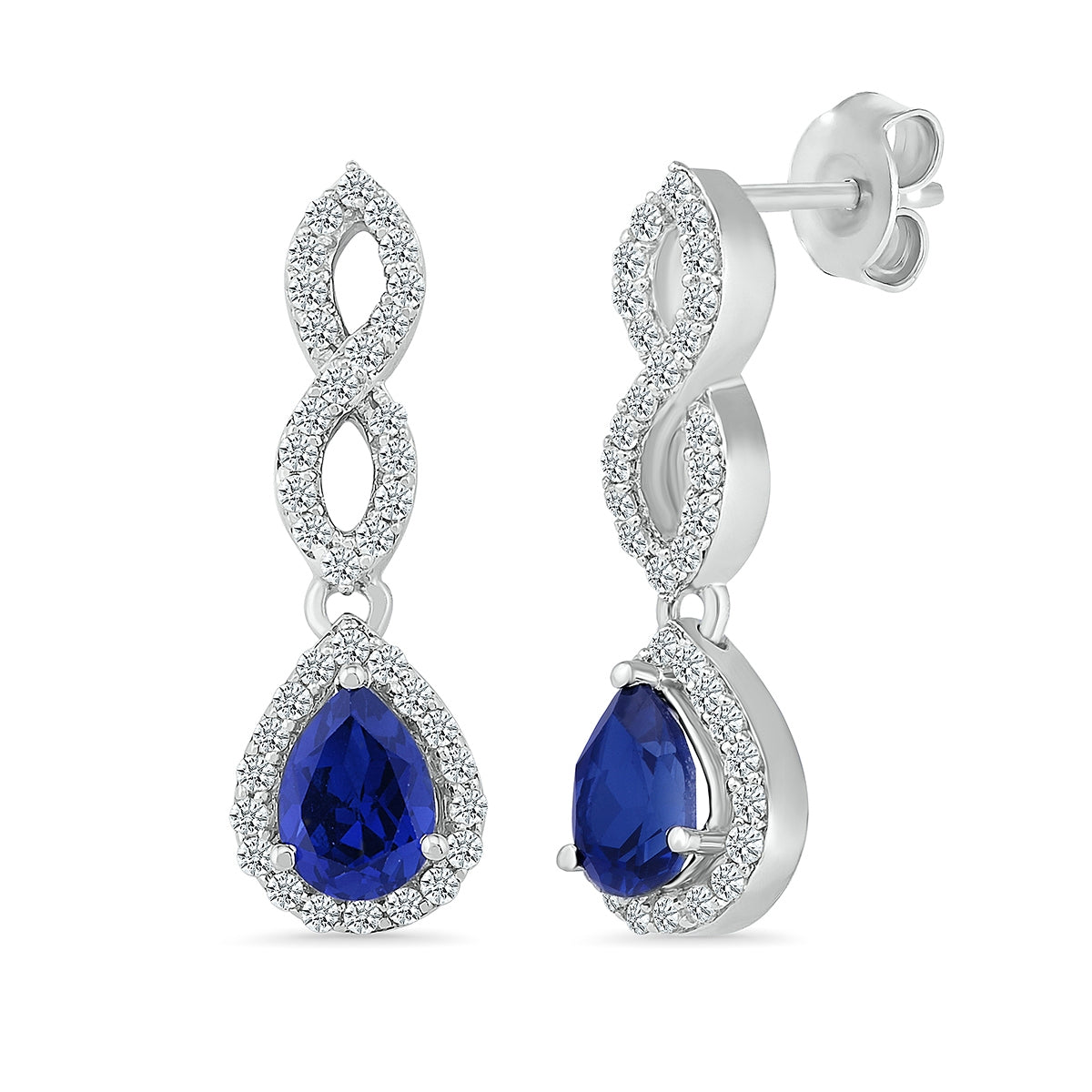 Created Pear Sapphire & Created White Sapphire Twist Drop Earrings in Sterling Silver