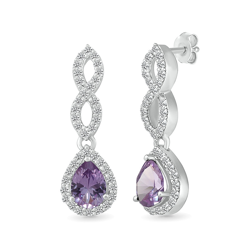 Created Pear Alexandrite & White Sapphire Twist Drop Earrings in Sterling Silver