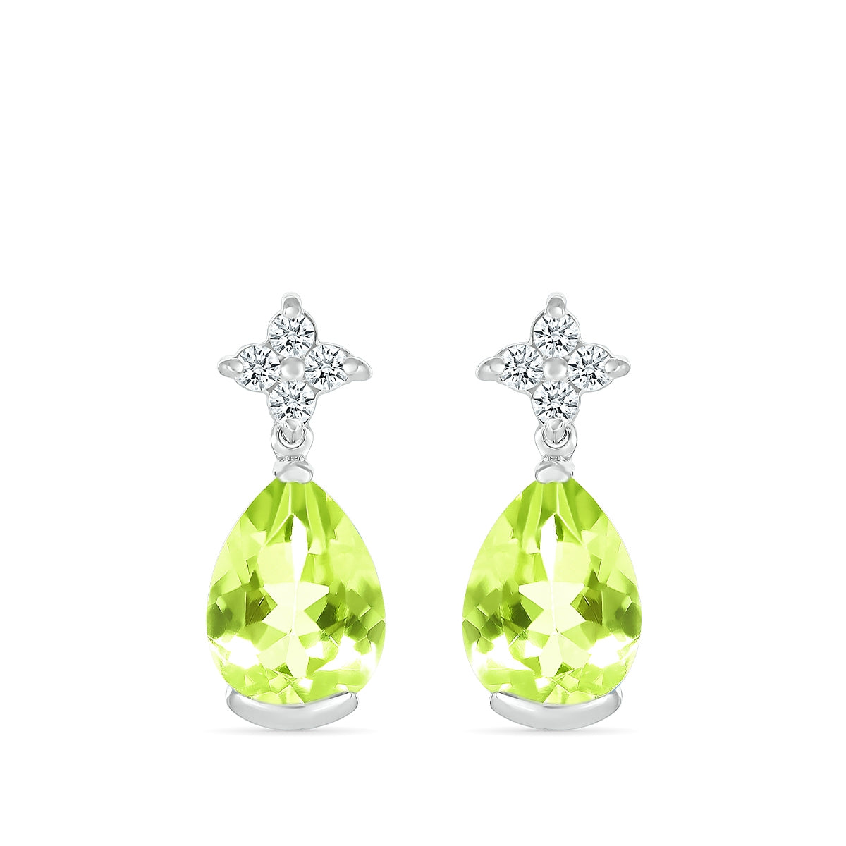 Pear Peridot & Diamond Accent Drop Earrings in 10K White Gold front view