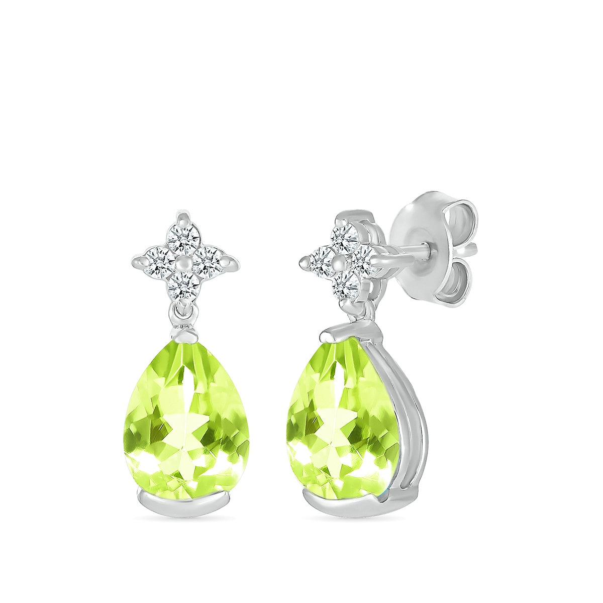 Pear Peridot & Diamond Accent Drop Earrings in 10K White Gold