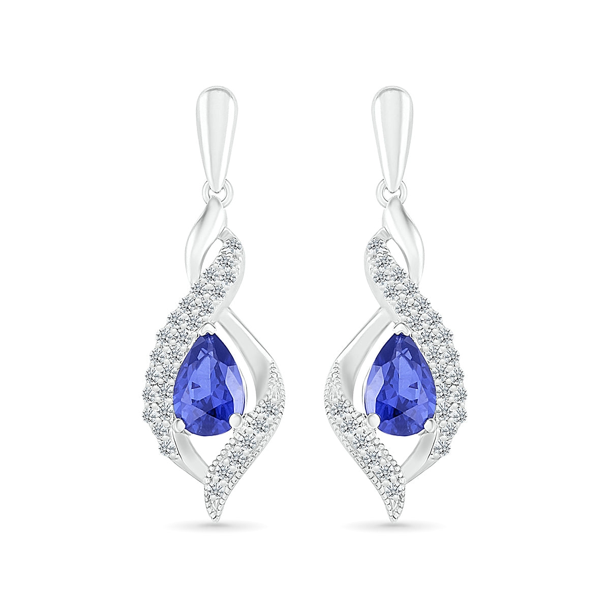 Pear Sapphire & 1/4 ct. tw. Diamond Twist Drop Earrings in 10K White Gold front view