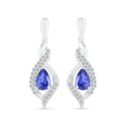 Pear Sapphire & 1/4 ct. tw. Diamond Twist Drop Earrings in 10K White Gold front view