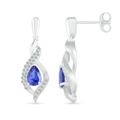 Pear Sapphire & 1/4 ct. tw. Diamond Twist Drop Earrings in 10K White Gold close-up detail