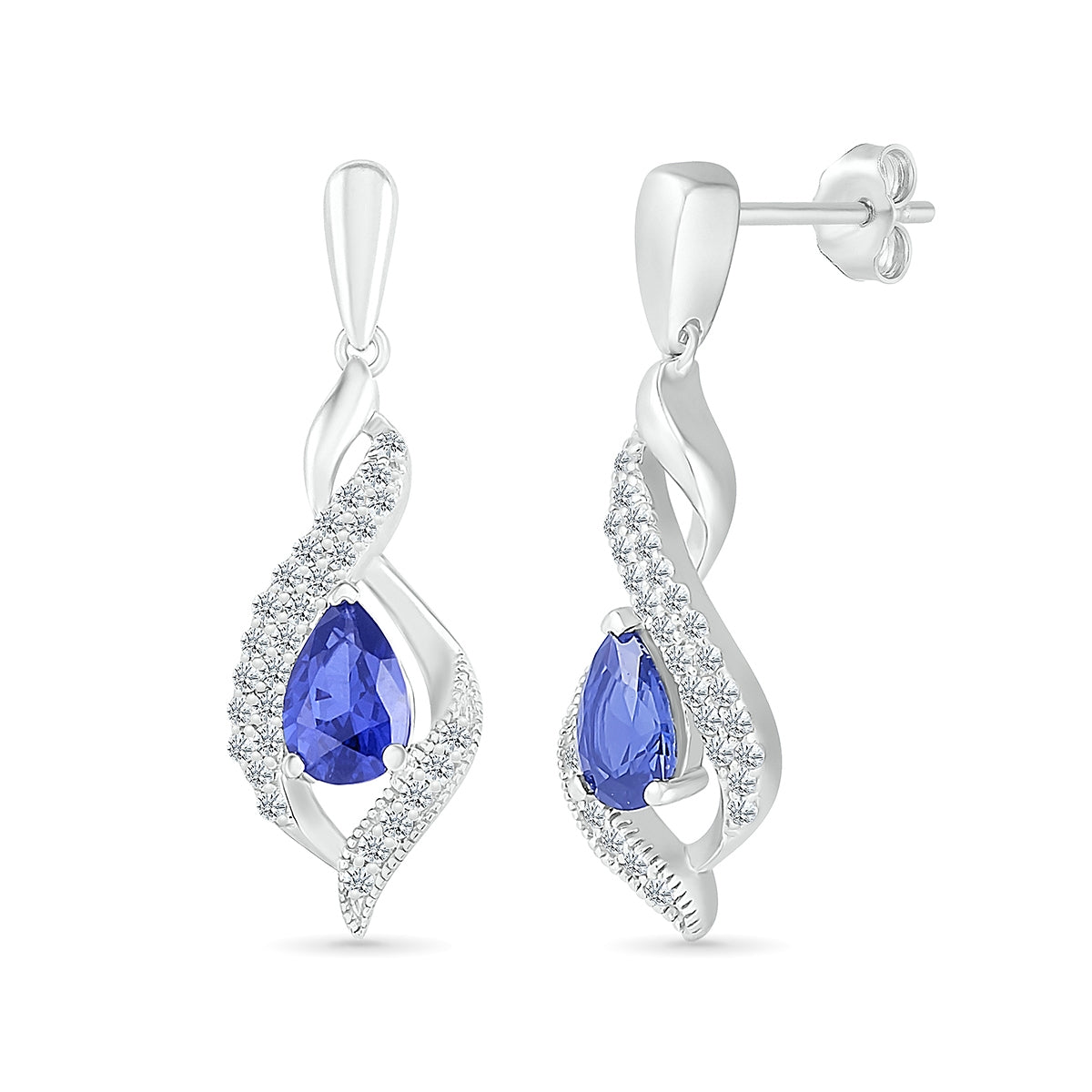 Pear Sapphire & 1/4 ct. tw. Diamond Twist Drop Earrings in 10K White Gold