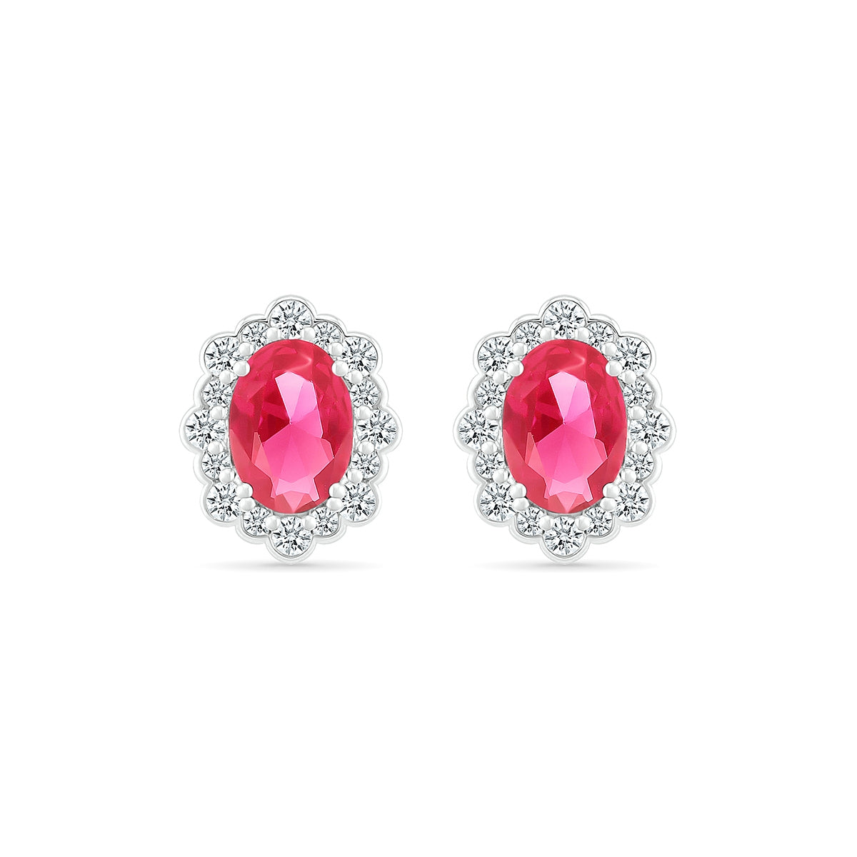 Oval Ruby & 3/8 ct. tw. Diamond Halo Earrings in 14K White Gold front view