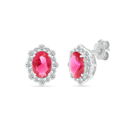 Oval Ruby & 3/8 ct. tw. Diamond Halo Earrings in 14K White Gold