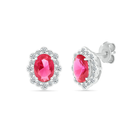 Oval Ruby & 3/8 ct. tw. Diamond Halo Earrings in 14K White Gold